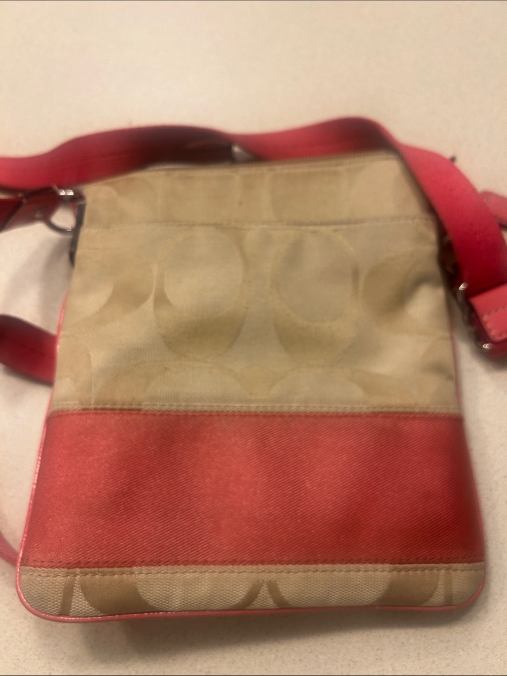Coach Beige and pink coral Signature Crossbody Bag - Picture 3 of 5